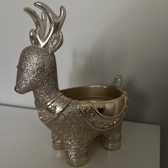 Bath & Body Works Gold Glitter Reindeer 3-Wick Candle Holder - Picture 2 of 5